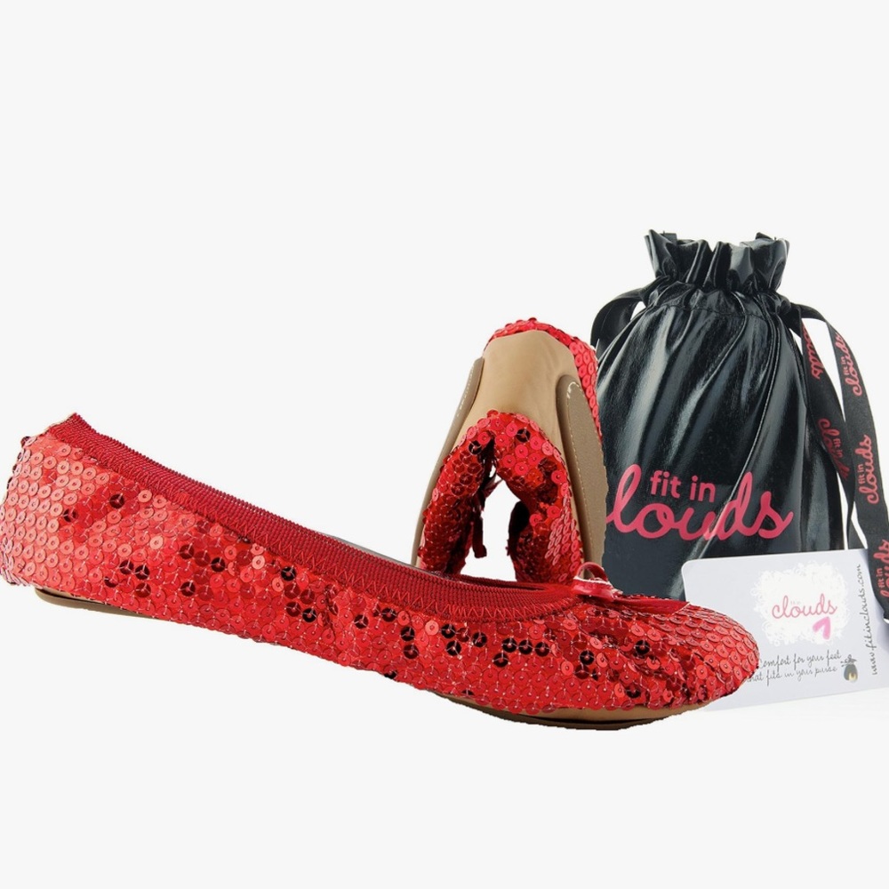 FIT IN CLOUDS foldable Red Sequin Women's Flats Size 9